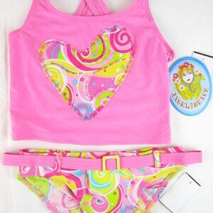 NWT Angel Beach Girl's 2 Pc Pink Embellished Heart Tankini Swimsuit, 10, $30